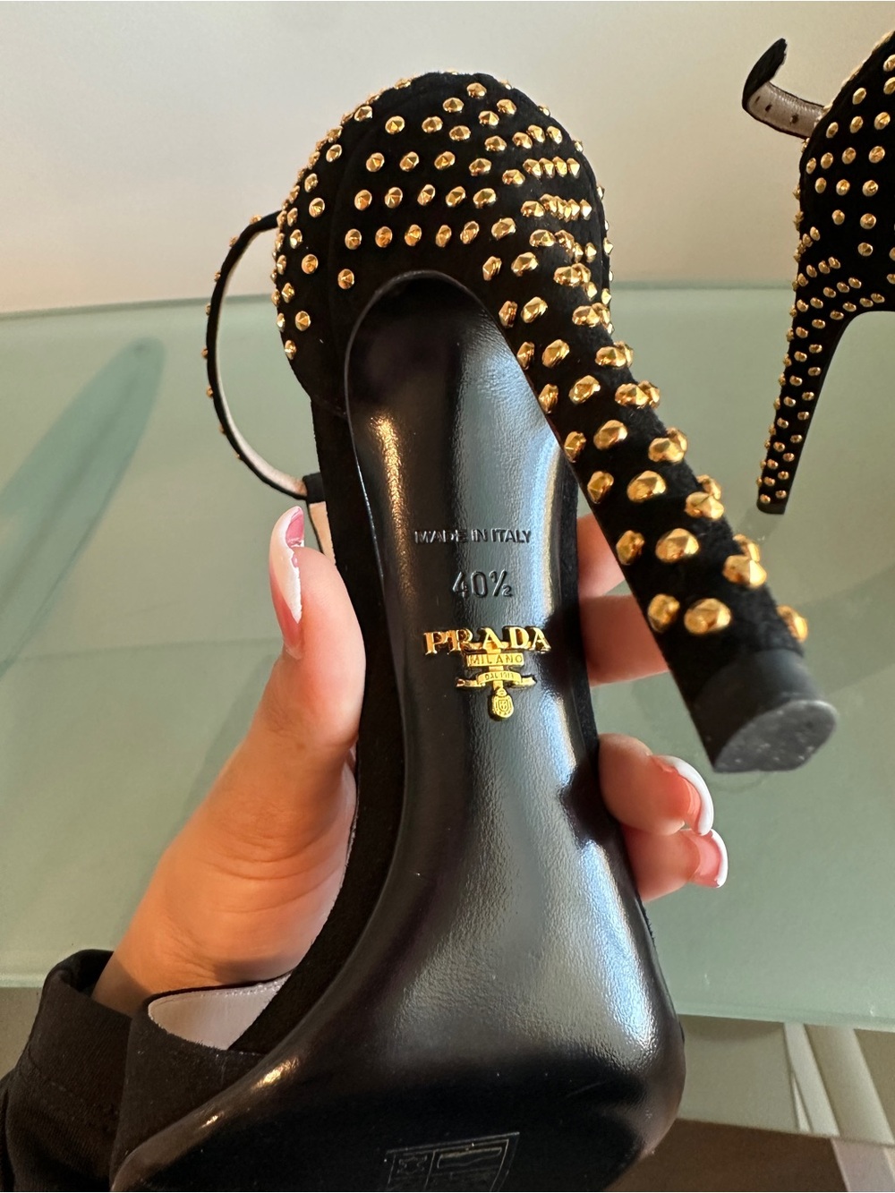 Prada Black Studded Heels